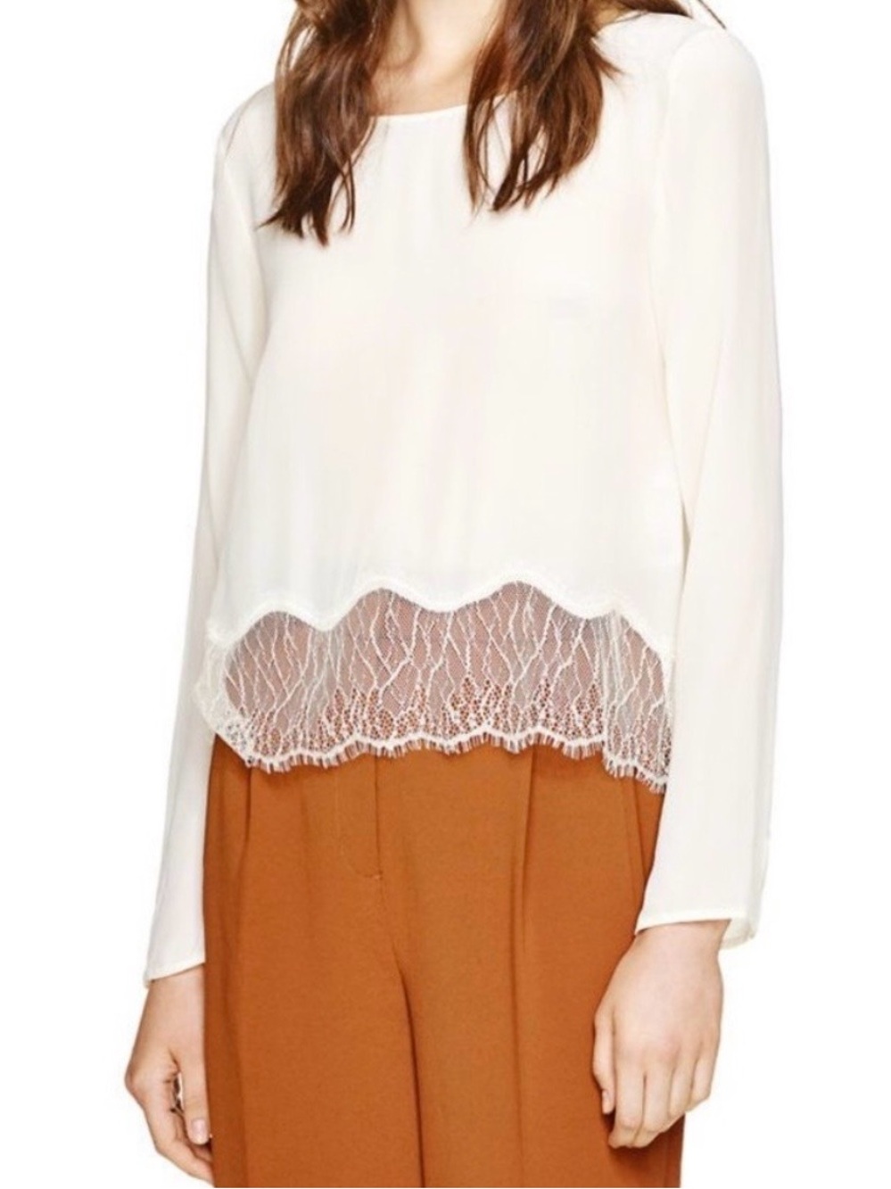 Wilfred 100% Silk Lace-Trim Blouse